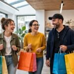 Excited shoppers with bags — black friday quotes