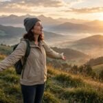 Person standing on hilltop at sunrise for life quotes